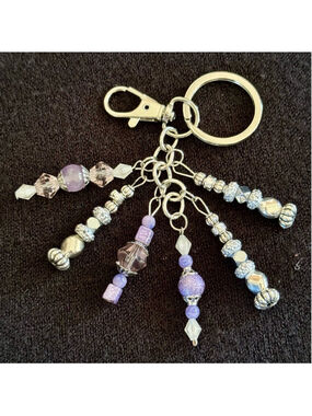NEW Purple Silver Beaded Crystal Bag Charm Keychain Handmade One of a Kind (#8)